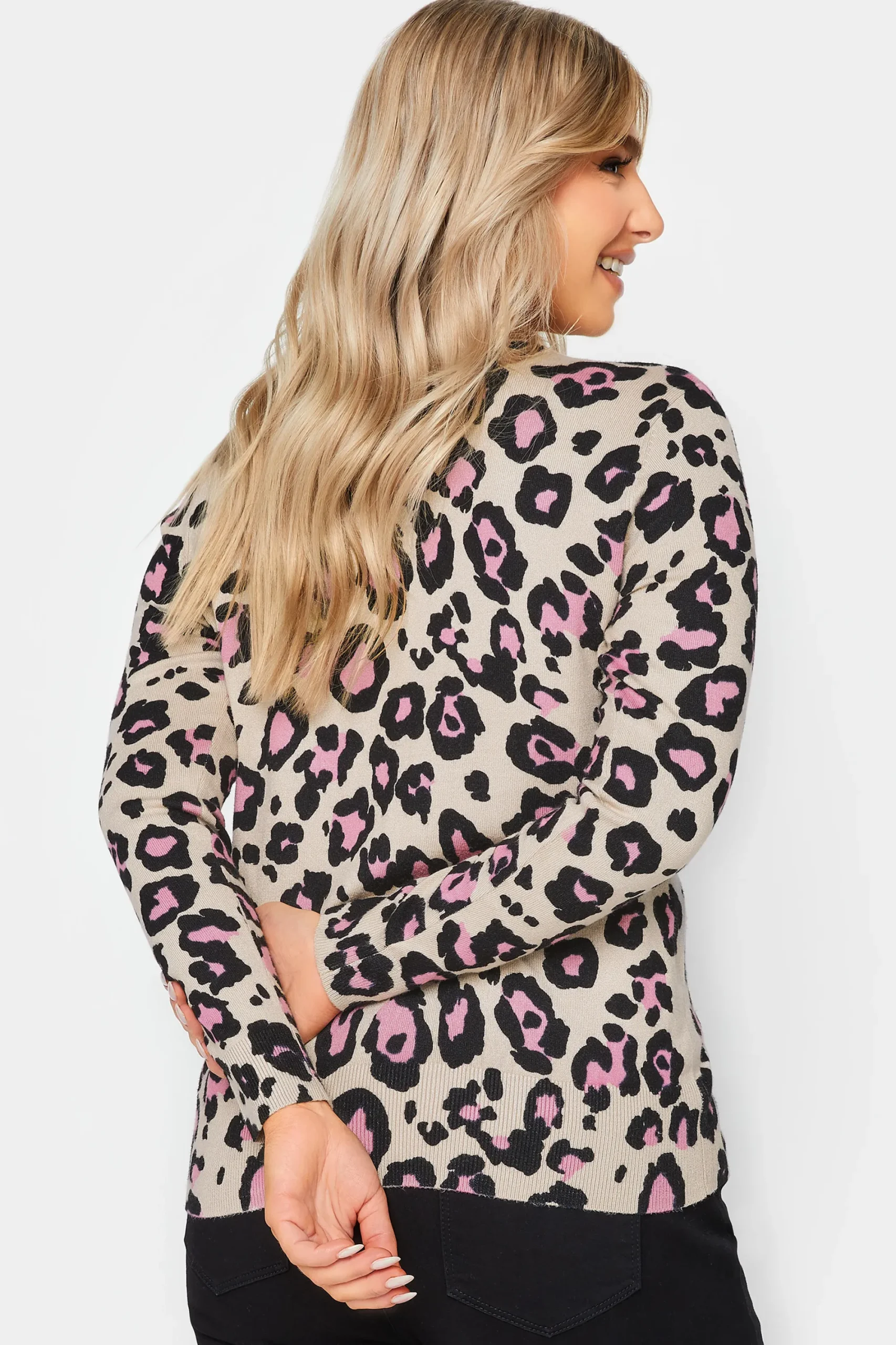 M&Co Womens Cream & Pink Animal Print Jumper>Women Long Sleeve Tops