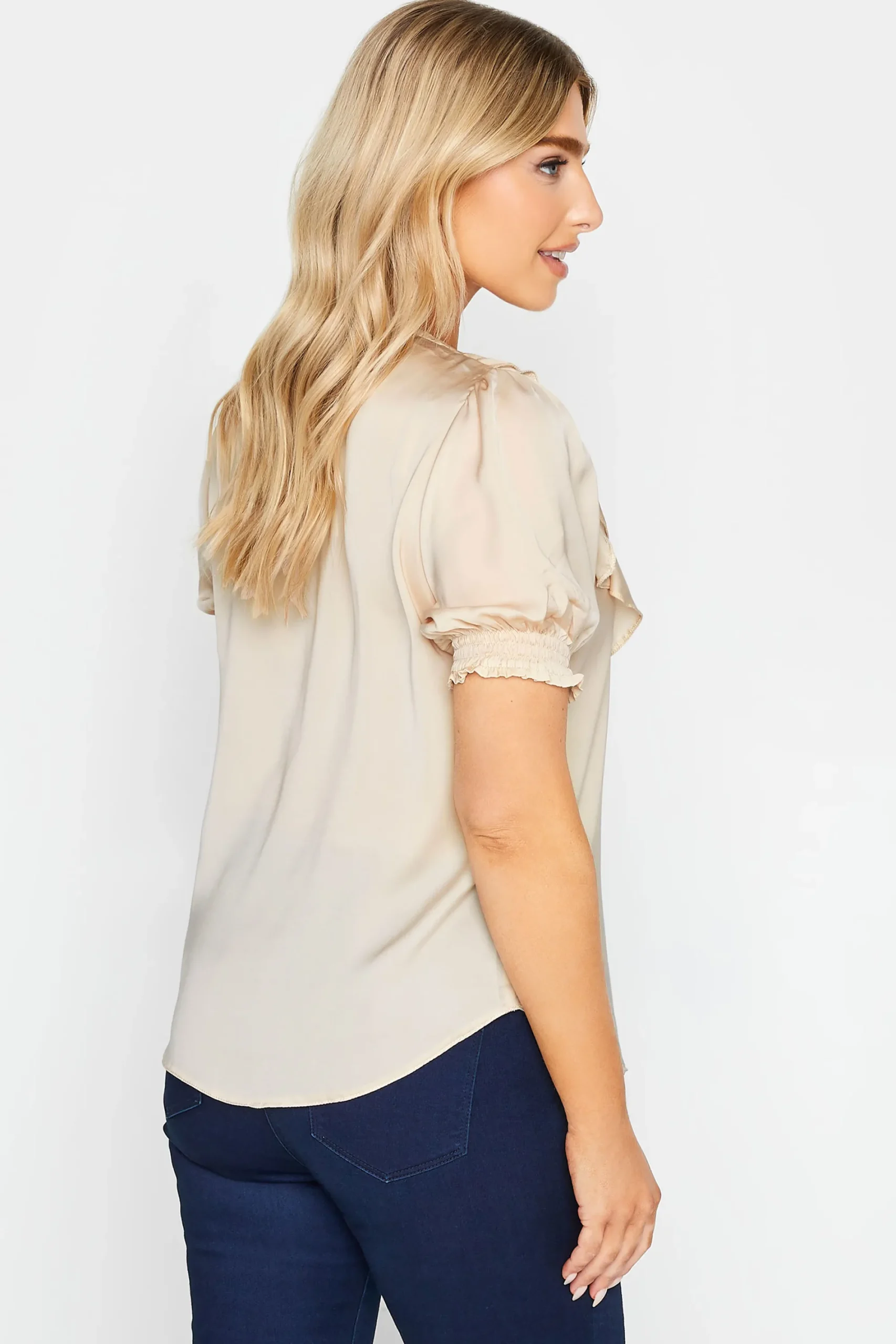 M&Co Womens Cream Frill Front Blouse>Women Short Sleeve Tops