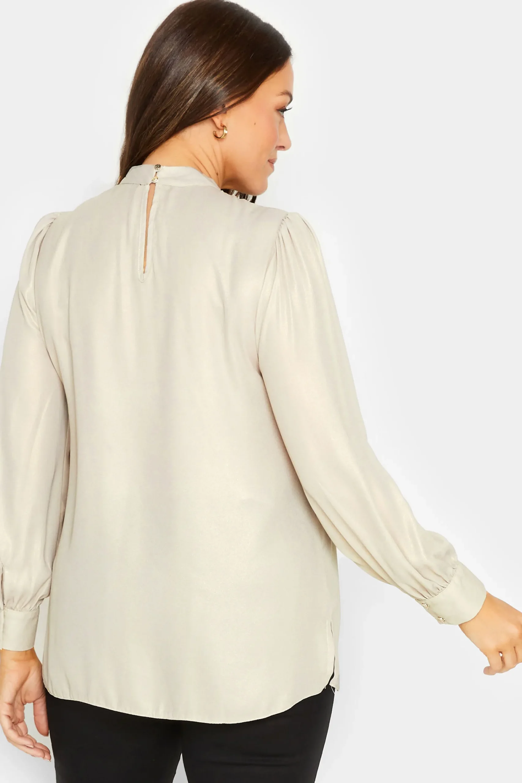 M&Co Womens Cream Keyhole Back High Neck Blouse>Women Long Sleeve Tops
