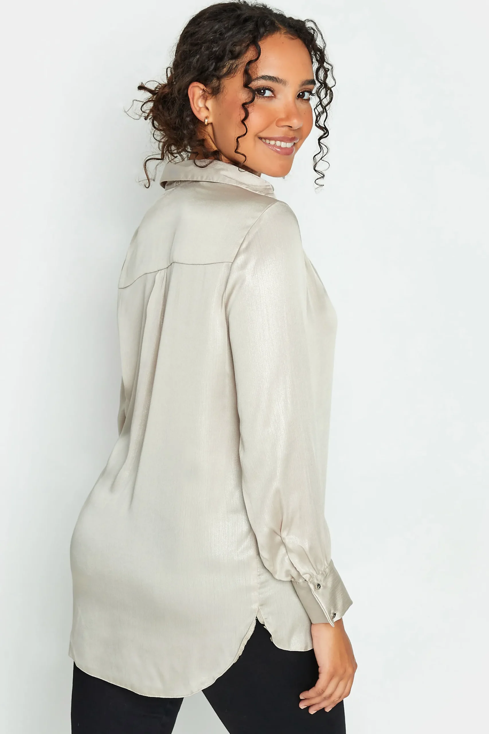 M&Co Womens Cream Satin V-Neck Blouse>Women Shirts