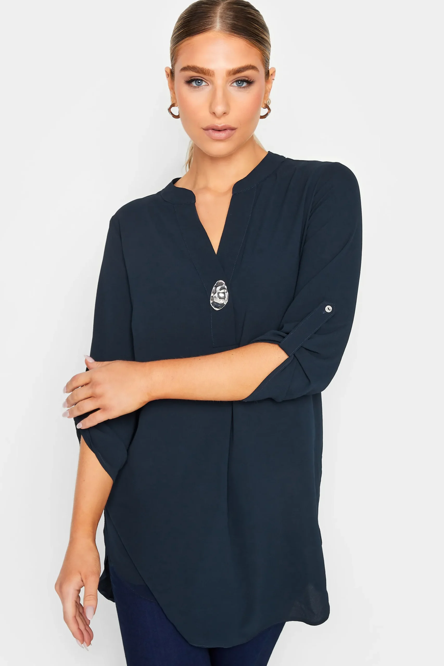 M&Co Womens Dark Blue Statement Button Blouse>Women Shirts