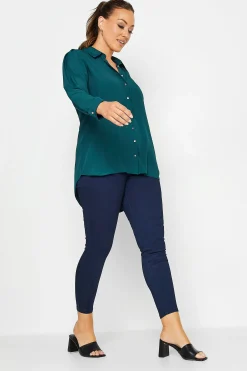 M&Co Womens Dark Blue Button Down Tunic Shirt>Women Shirts