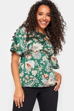 M&Co Womens Dark Green Floral Tie Back Blouse>Women Short Sleeve Tops
