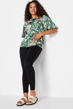 M&Co Womens Dark Green Floral Tie Back Blouse>Women Short Sleeve Tops