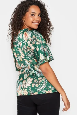 M&Co Womens Dark Green Floral Tie Back Blouse><noscript><img width=