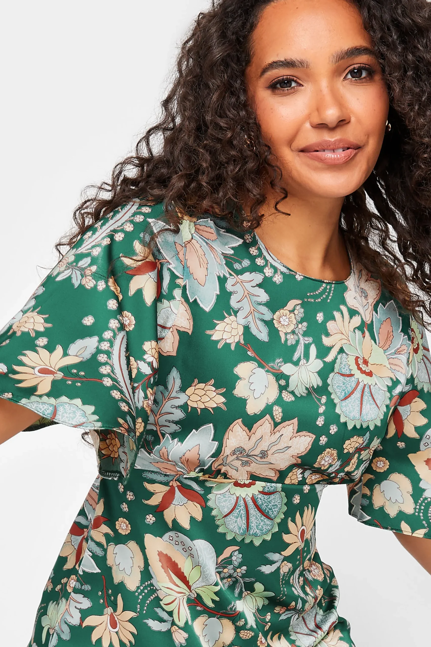 M&Co Womens Dark Green Floral Tie Back Blouse>Women Short Sleeve Tops
