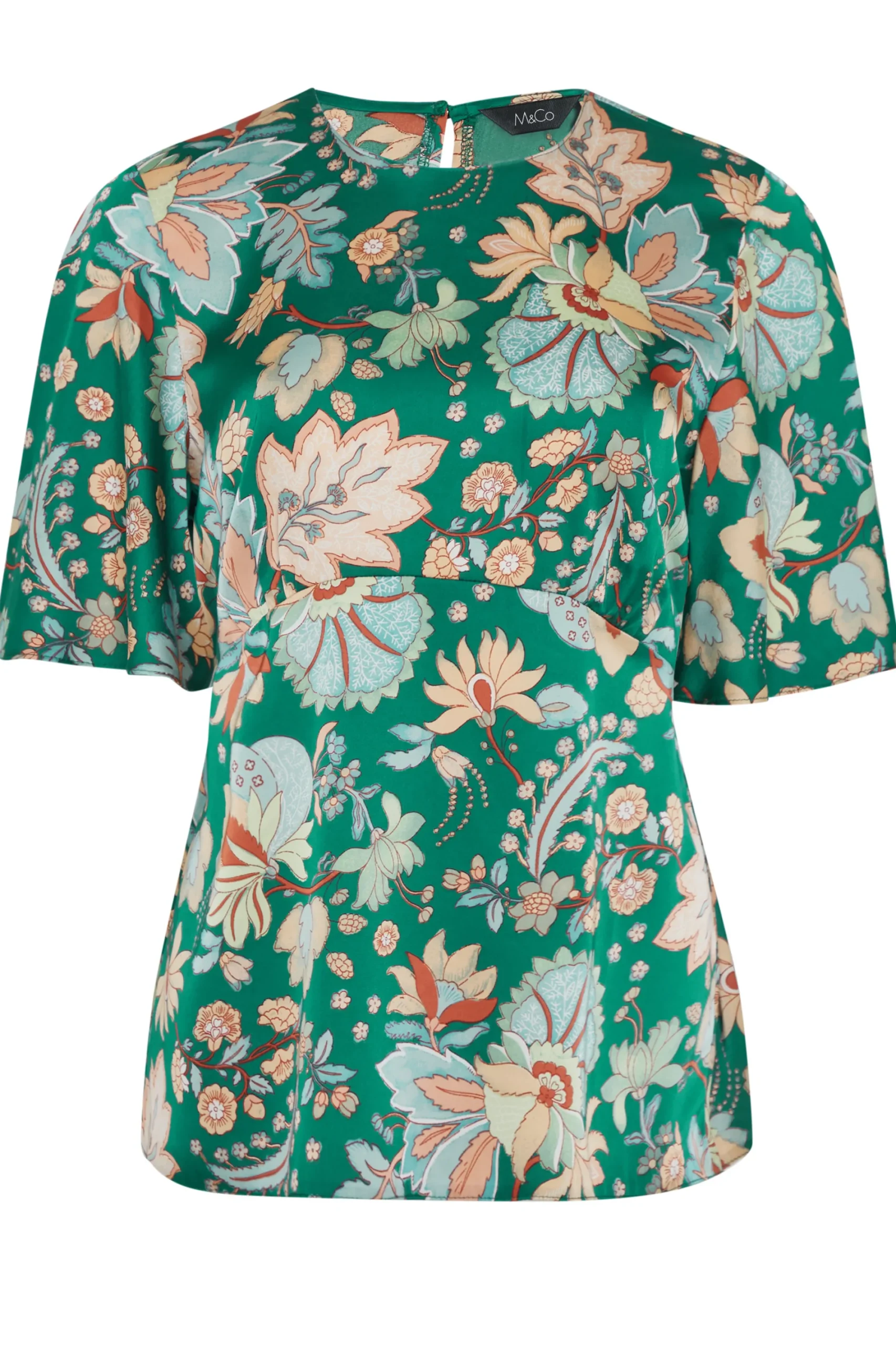 M&Co Womens Dark Green Floral Tie Back Blouse>Women Short Sleeve Tops