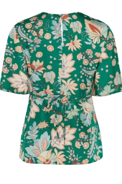 M&Co Womens Dark Green Floral Tie Back Blouse><noscript><img width=