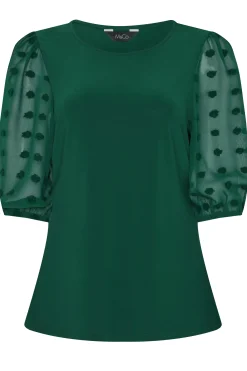 M&Co Womens Dark Green Polka Dot Short Sleeve Blouse>Women Short Sleeve Tops
