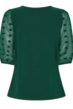 M&Co Womens Dark Green Polka Dot Short Sleeve Blouse>Women Short Sleeve Tops