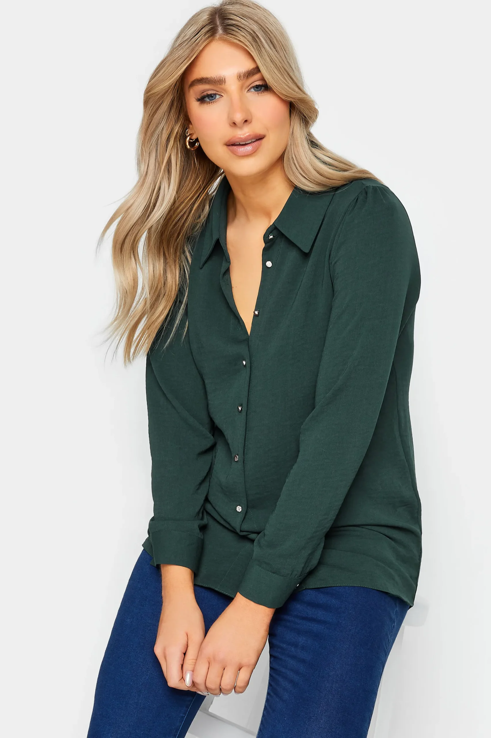 M&Co Womens Dark Green Tie Back Tunic Shirt>Women Shirts
