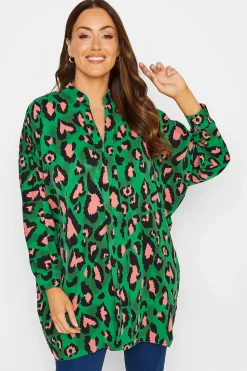 M&Co Womens Dark Green Leopard Print Blouse>Women Shirts