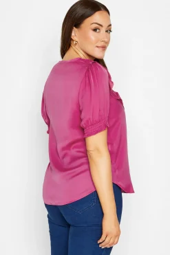 M&Co Womens Dark Pink Frill Front Blouse><noscript><img width=