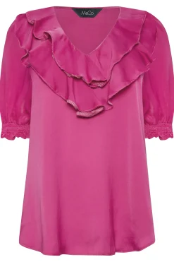 M&Co Womens Dark Pink Frill Front Blouse><noscript><img width=