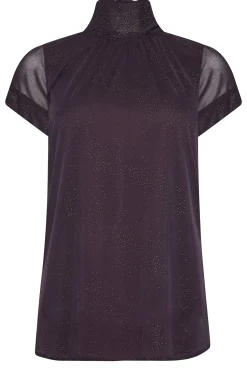 M&Co Womens Dark Purple Tie Neck Blouse><noscript><img width=