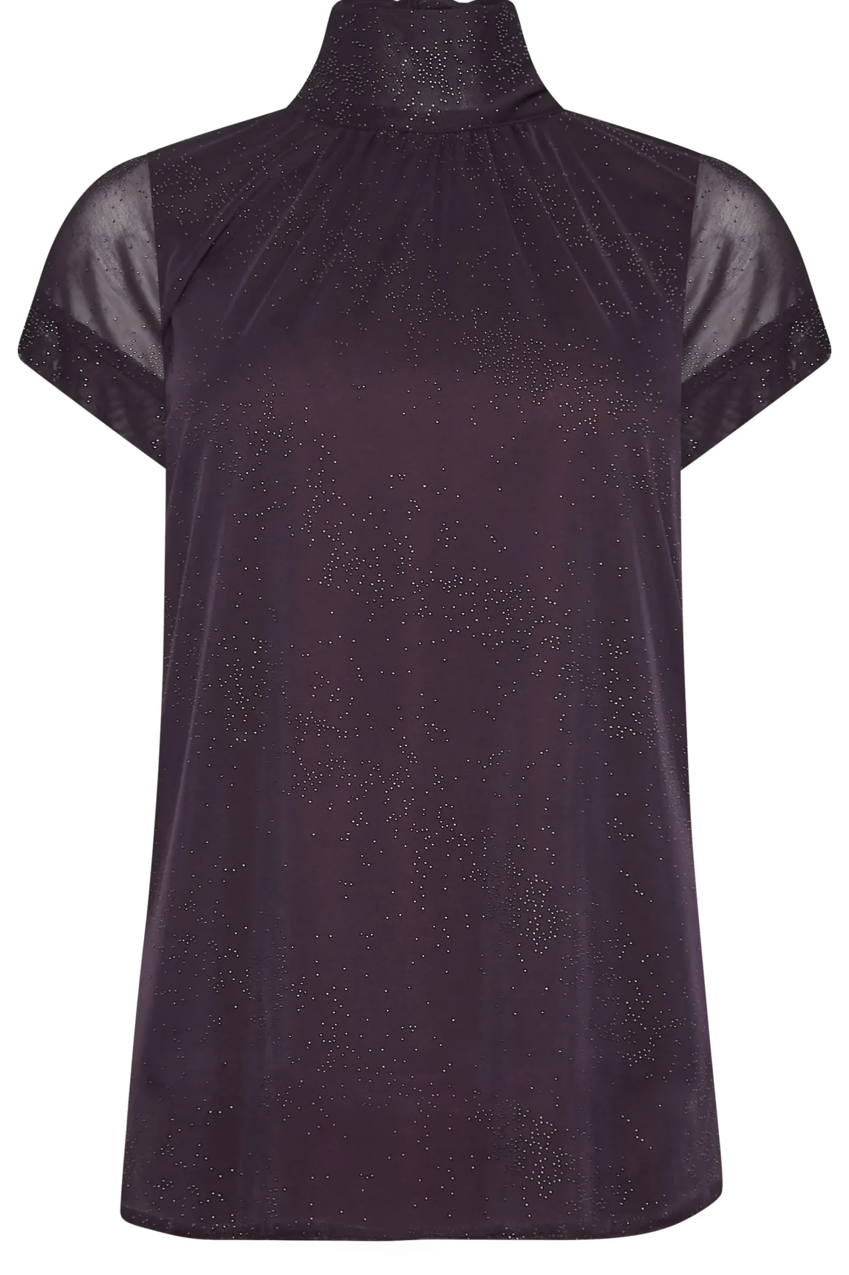 M&Co Womens Dark Purple Tie Neck Blouse>Women Short Sleeve Tops
