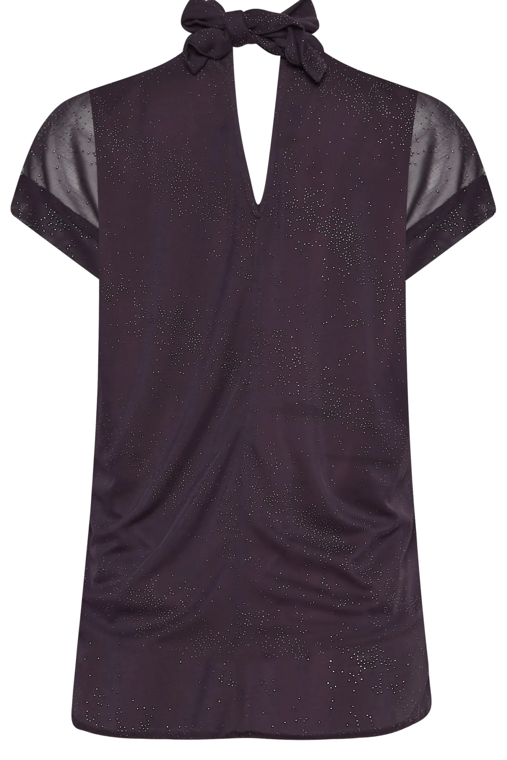 M&Co Womens Dark Purple Tie Neck Blouse>Women Short Sleeve Tops