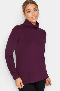 M&Co Womens Dark Purple Turtle Neck Long Sleeve Cotton Blend Top>Women T-Shirts