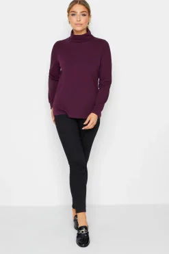 M&Co Womens Dark Purple Turtle Neck Long Sleeve Cotton Blend Top>Women T-Shirts