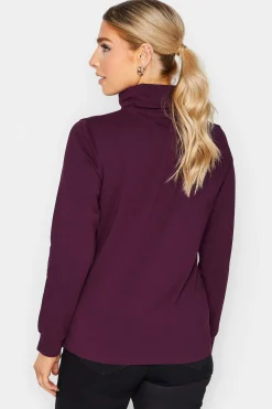 M&Co Womens Dark Purple Turtle Neck Long Sleeve Cotton Blend Top><noscript><img width=