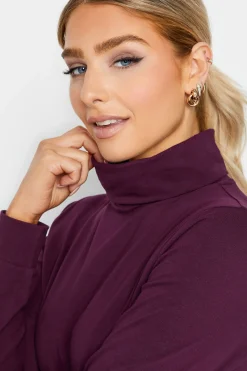 M&Co Womens Dark Purple Turtle Neck Long Sleeve Cotton Blend Top><noscript><img width=