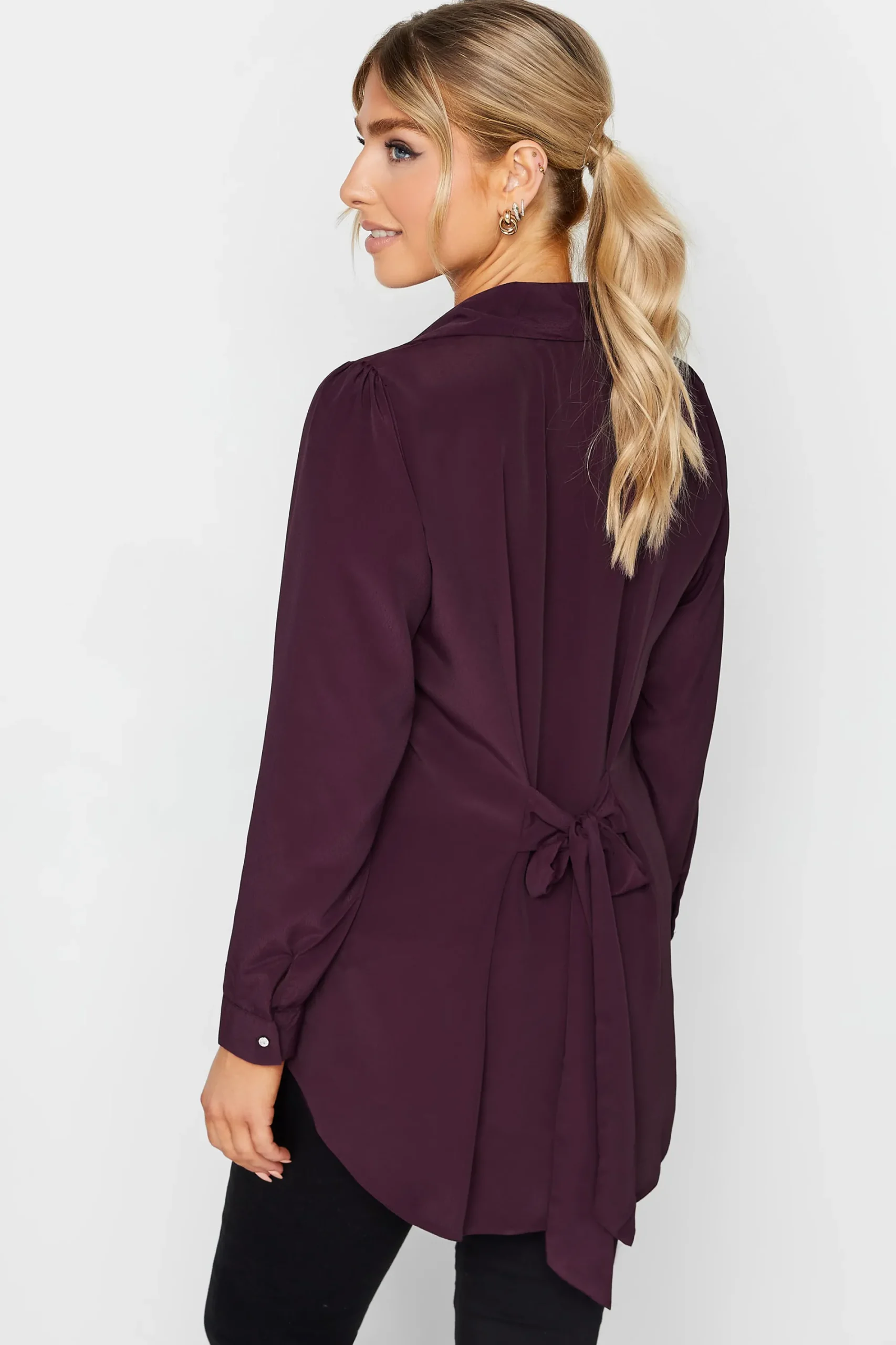 M&Co Womens Dark Purple Tie Back Tunic Shirt>Women Shirts