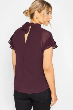 M&Co Womens Dark Purple High Neck Frill Sleeve Blouse><noscript><img width=