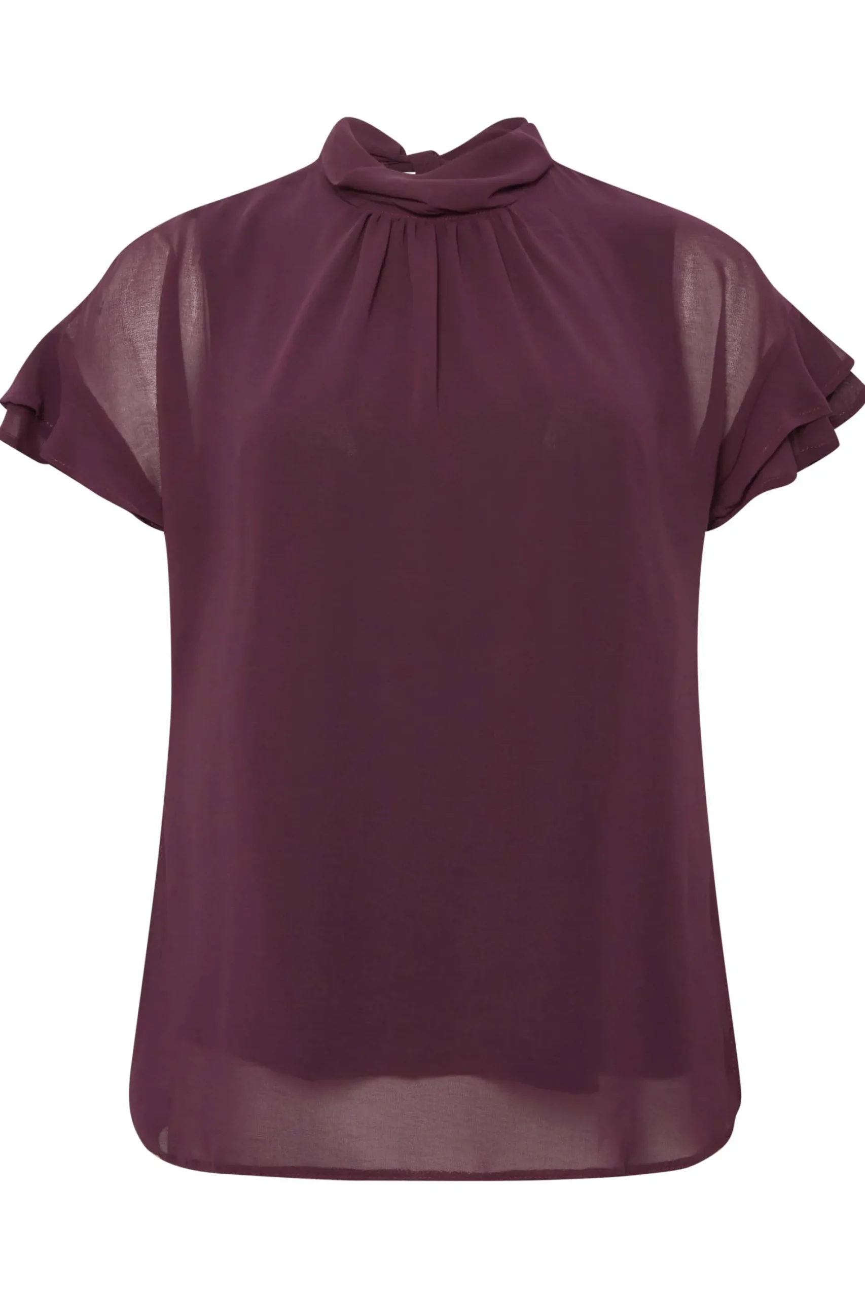 M&Co Womens Dark Purple High Neck Frill Sleeve Blouse>Women Short Sleeve Tops