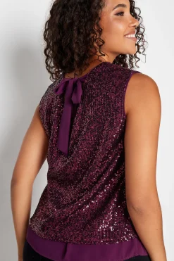 M&Co Womens Dark Purple Sequin Tie Back Top><noscript><img width=