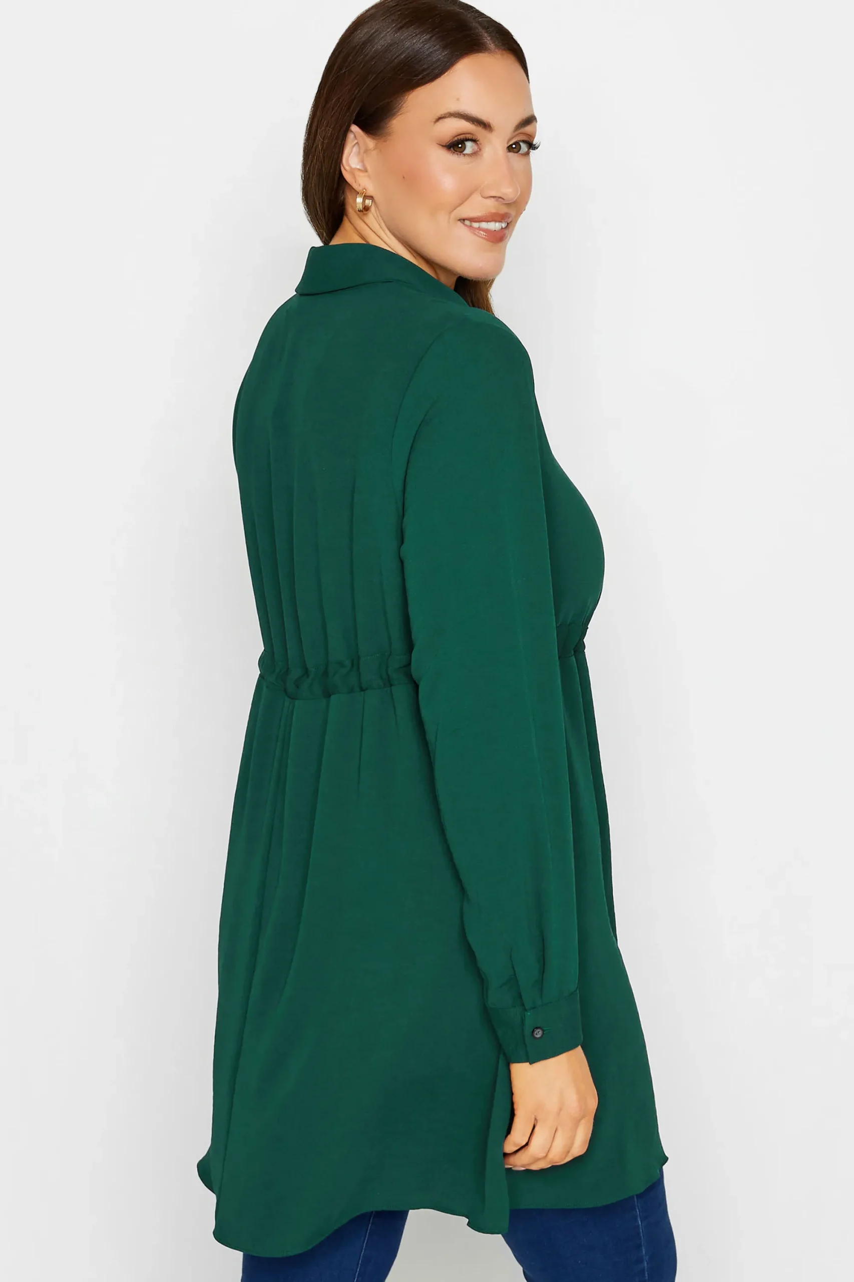 M&Co Womens Emerald Green Tie Waist Tunic Shirt>Women Shirts
