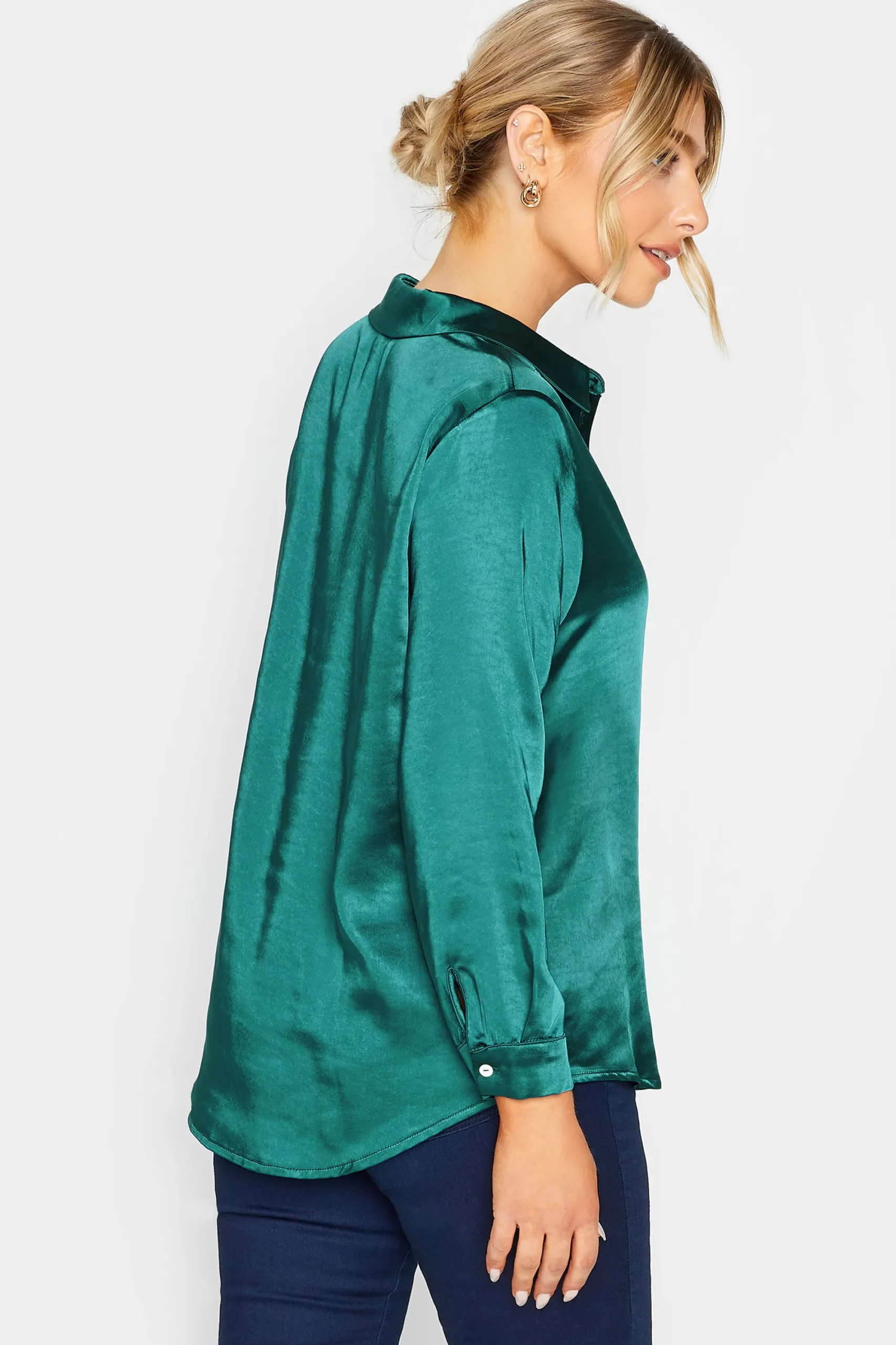 M&Co Womens Emerald Green Satin Shirt>Women Shirts