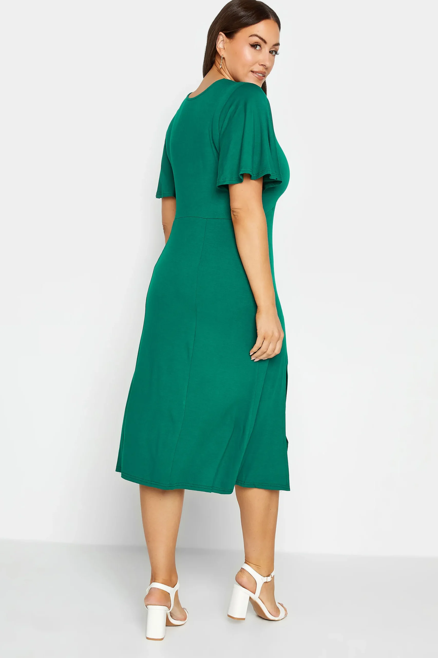 M&Co Womens Forest Green Angel Sleeve Split Hem Midi Dress>Women Wedding Guest Dresses