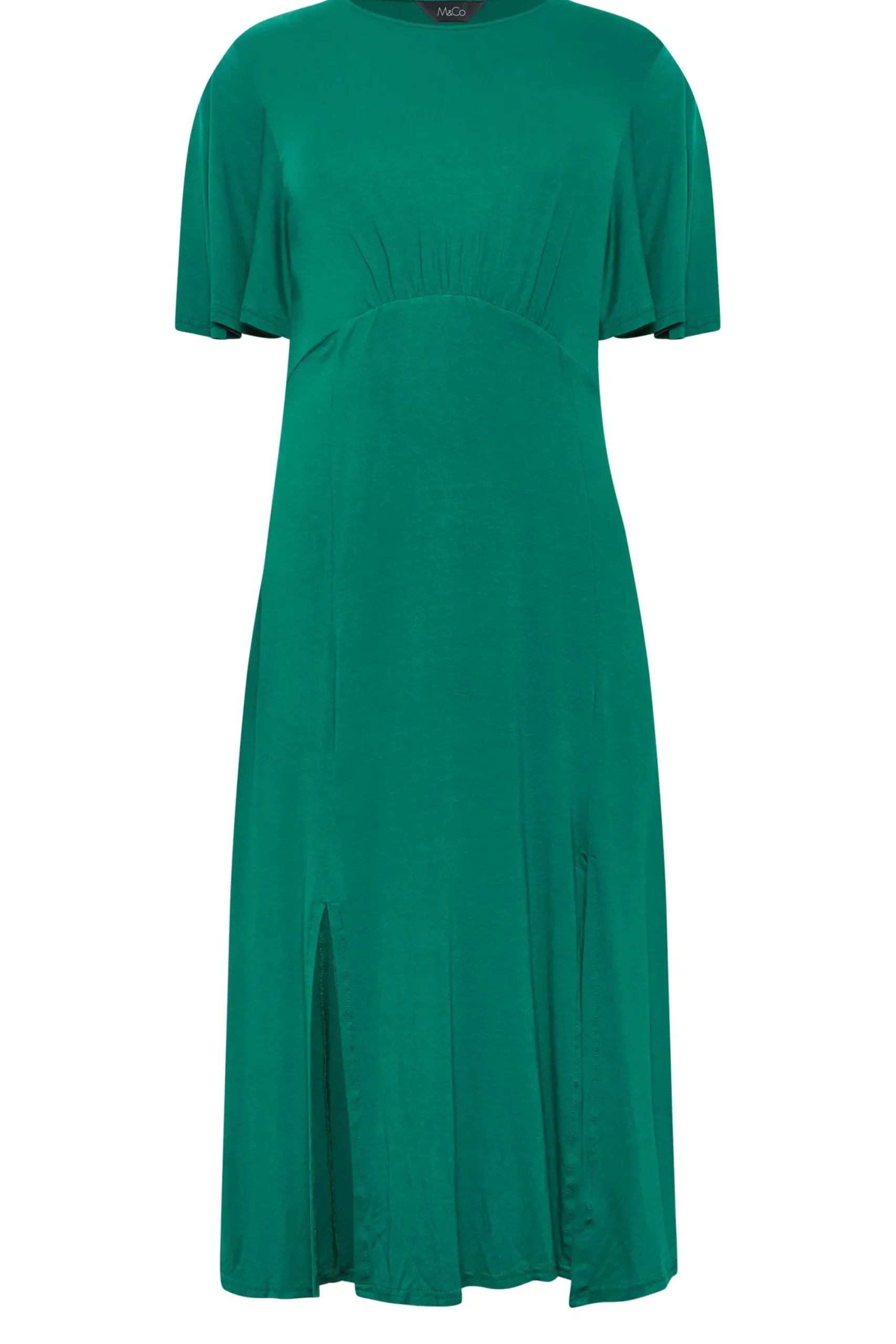 M&Co Womens Forest Green Angel Sleeve Split Hem Midi Dress>Women Wedding Guest Dresses
