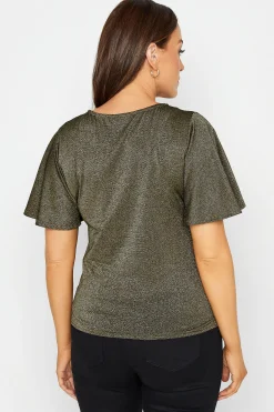 M&Co Womens Gold Angel Sleeve Wrap Top><noscript><img width=