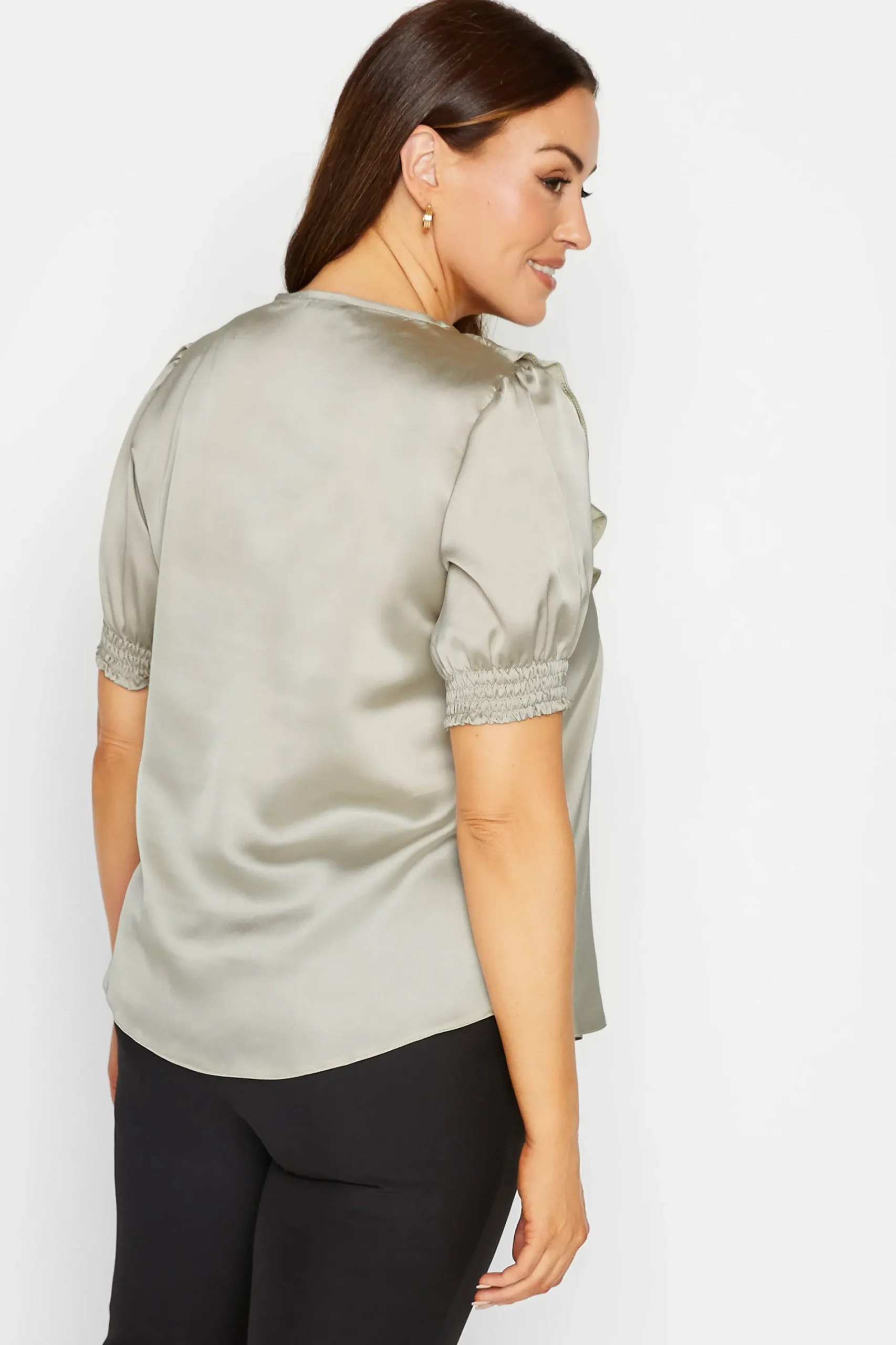 M&Co Womens Gold Frill Front Satin Blouse>Women Short Sleeve Tops