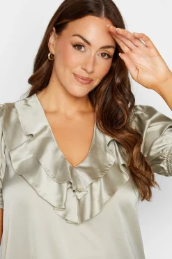 M&Co Womens Gold Frill Front Satin Blouse><noscript><img width=