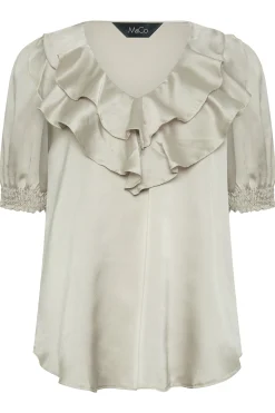 M&Co Womens Gold Frill Front Satin Blouse><noscript><img width=