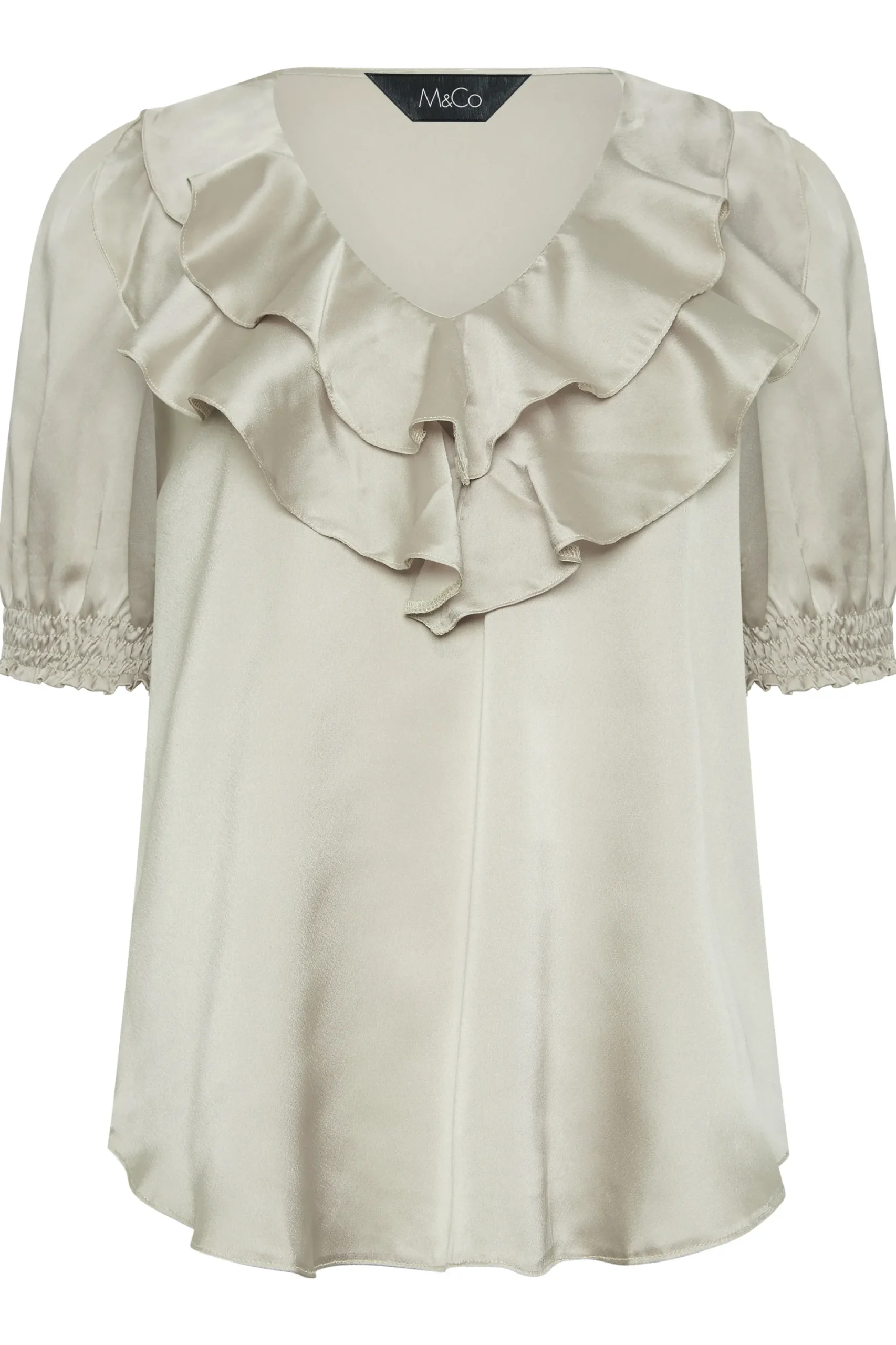 M&Co Womens Gold Frill Front Satin Blouse>Women Short Sleeve Tops