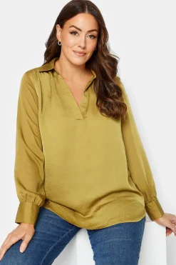 M&Co Womens Gold Satin V-Neck Blouse>Women Shirts
