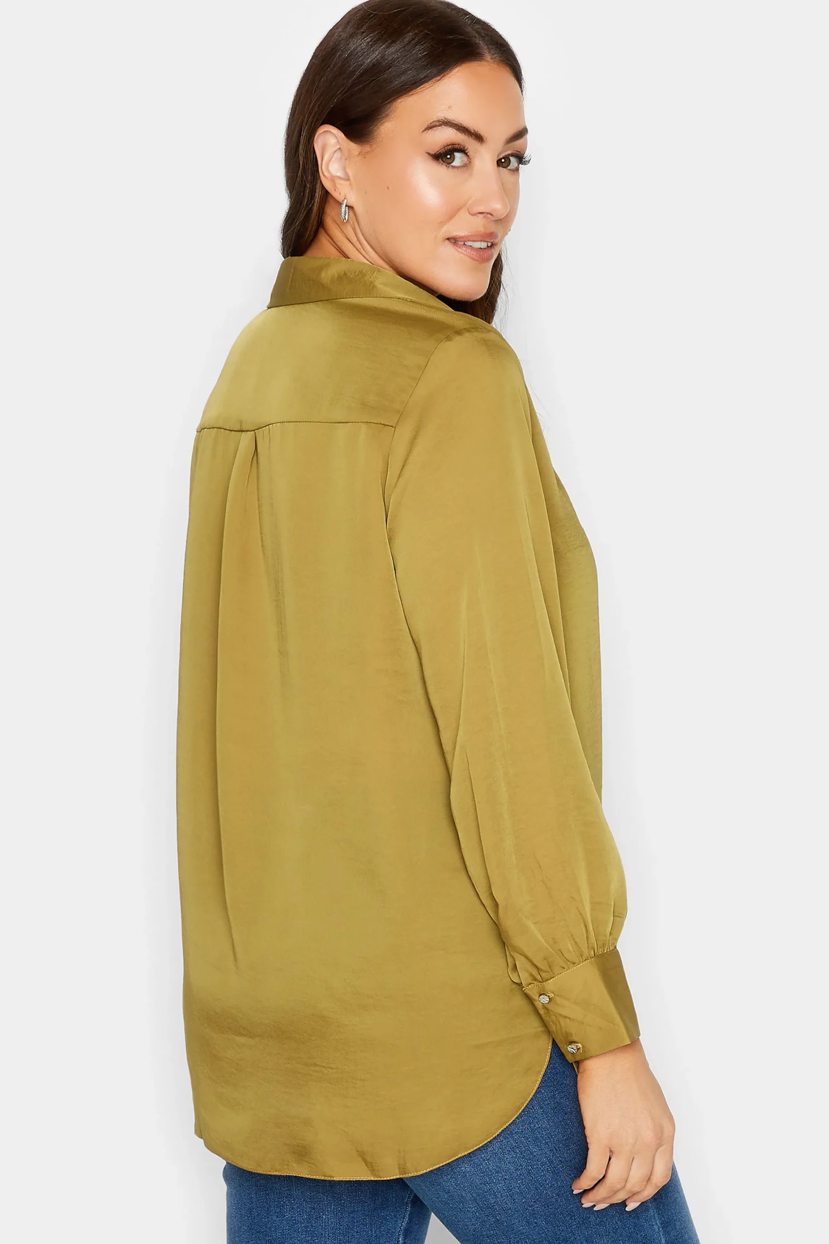 M&Co Womens Gold Satin V-Neck Blouse>Women Shirts