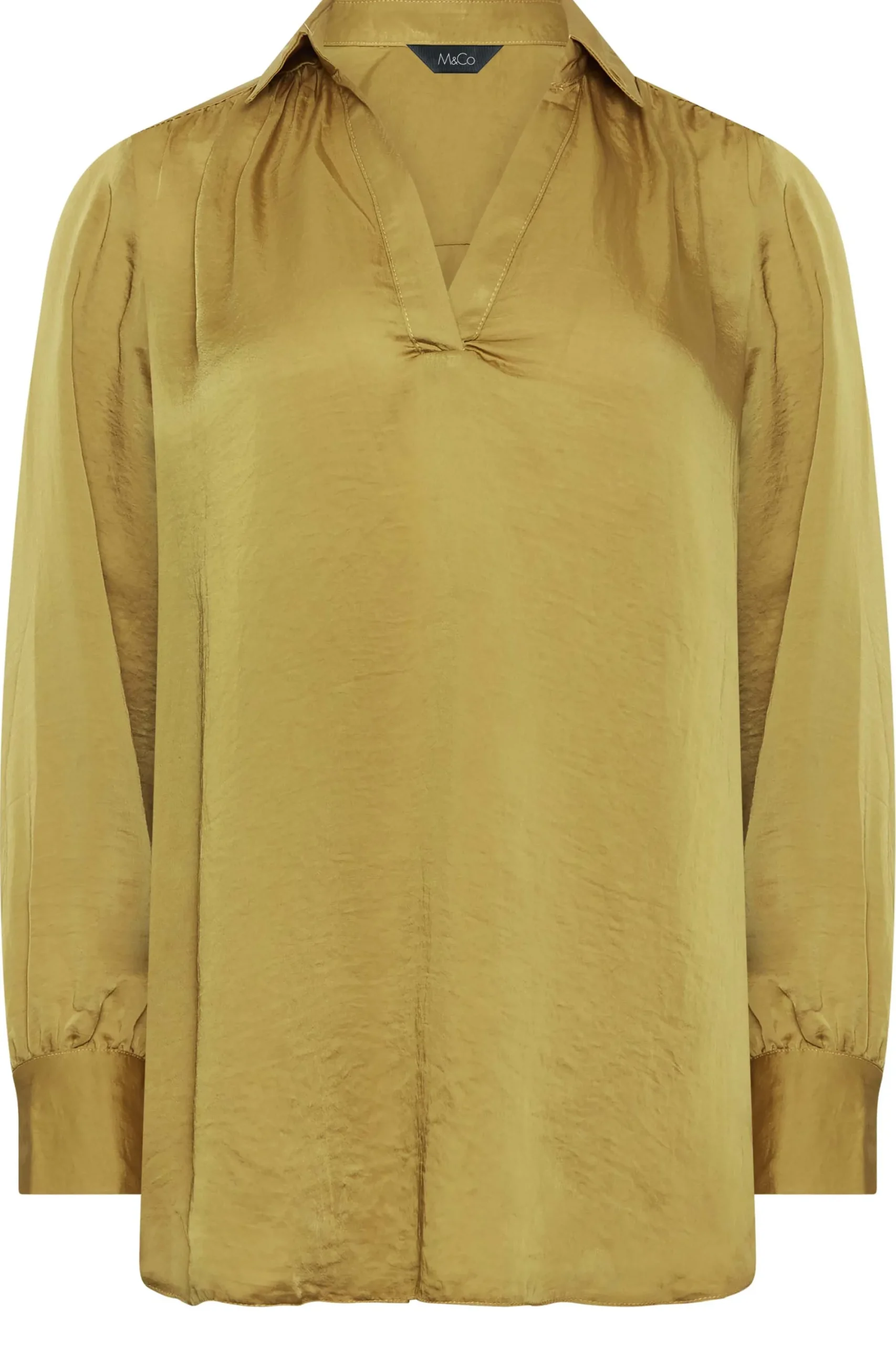 M&Co Womens Gold Satin V-Neck Blouse>Women Shirts