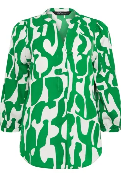 M&Co Womens Green & White Abstract Print 3/4 Sleeve Blouse><noscript><img width=