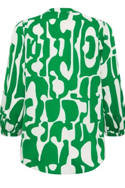 M&Co Womens Green & White Abstract Print 3/4 Sleeve Blouse><noscript><img width=