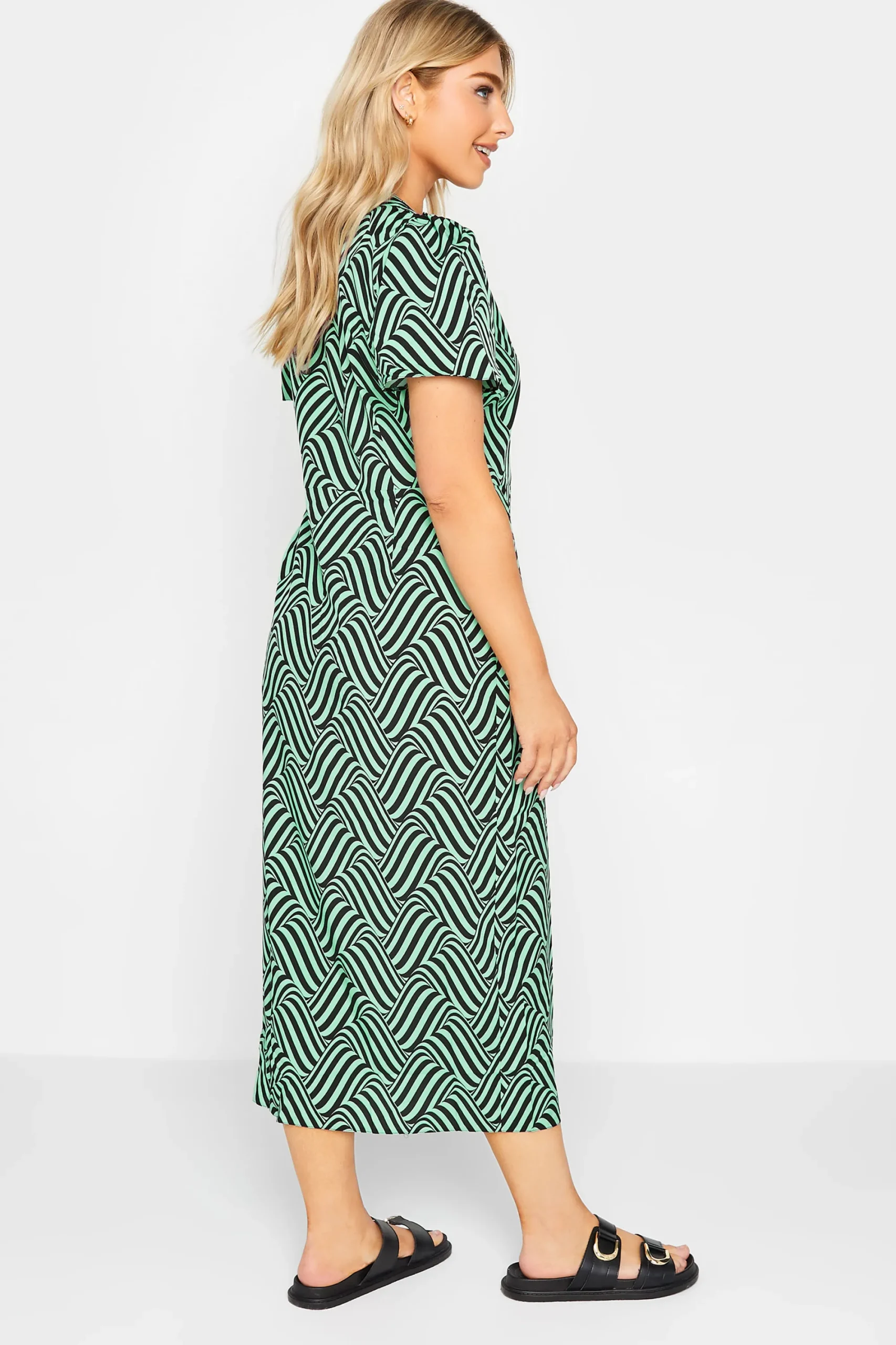 M&Co Womens Green Abstract Stripe Wrap Dress>Women Wedding Guest Dresses