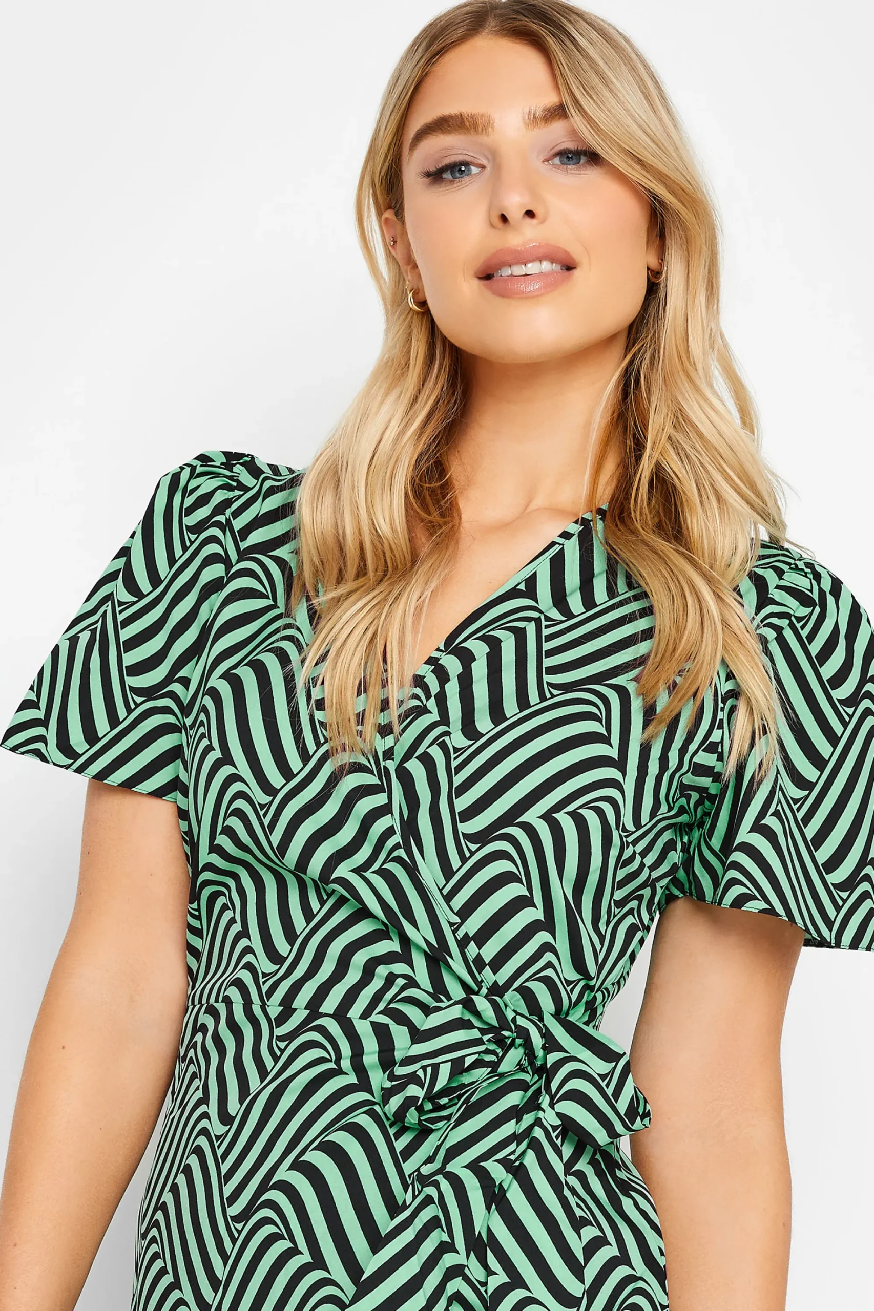 M&Co Womens Green Abstract Stripe Wrap Dress>Women Wedding Guest Dresses