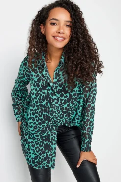 M&Co Womens Green Animal Print Longline Shirt>Women Shirts