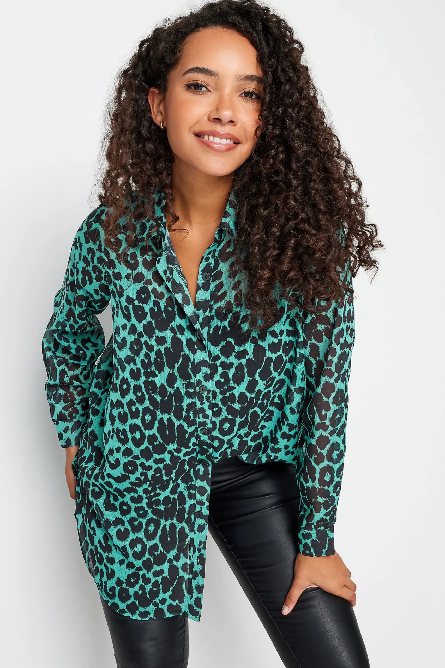 M&Co Womens Green Animal Print Longline Shirt>Women Shirts