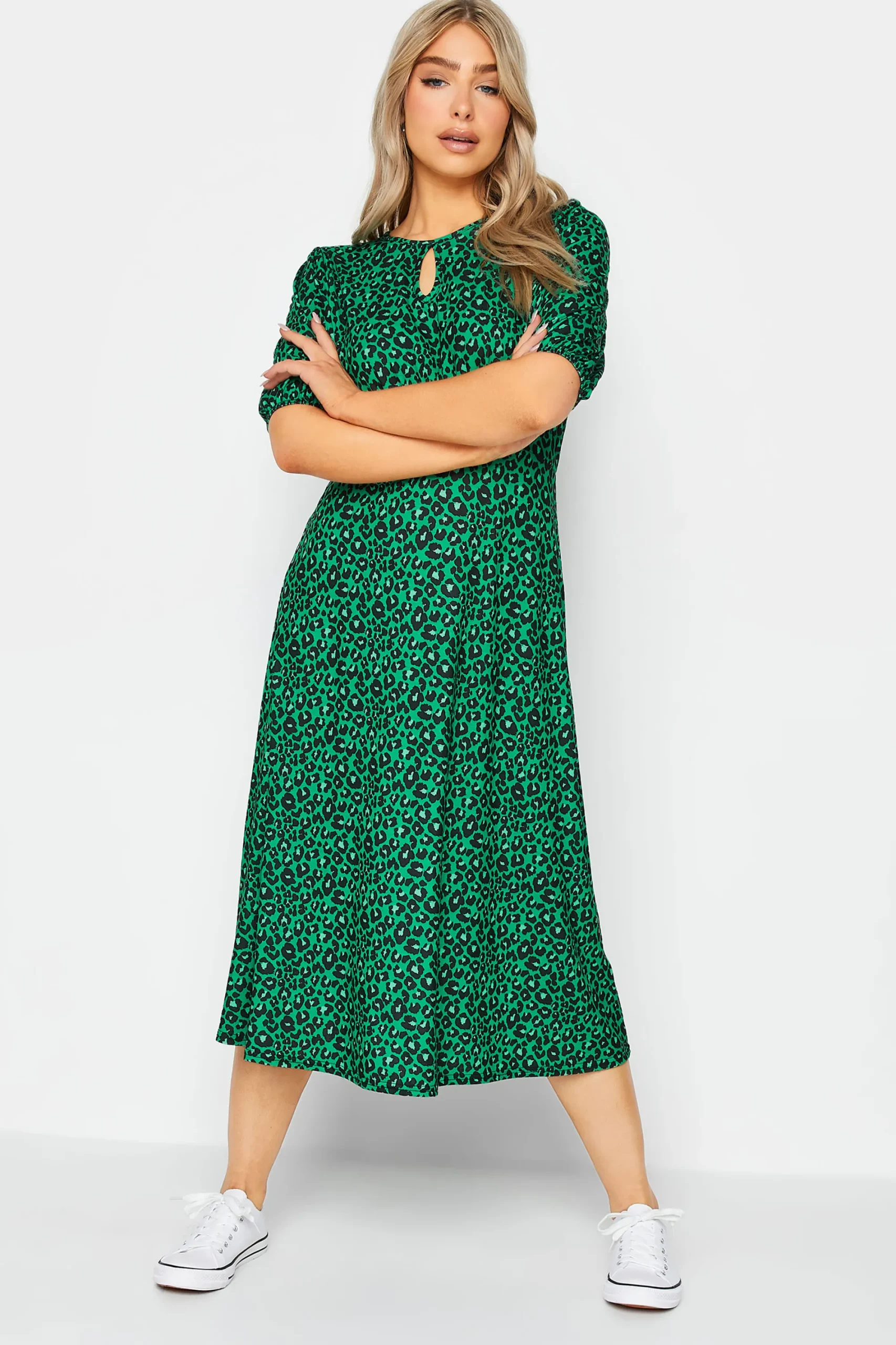 M&Co Womens Green Animal Print Dress>Women Midi Dresses