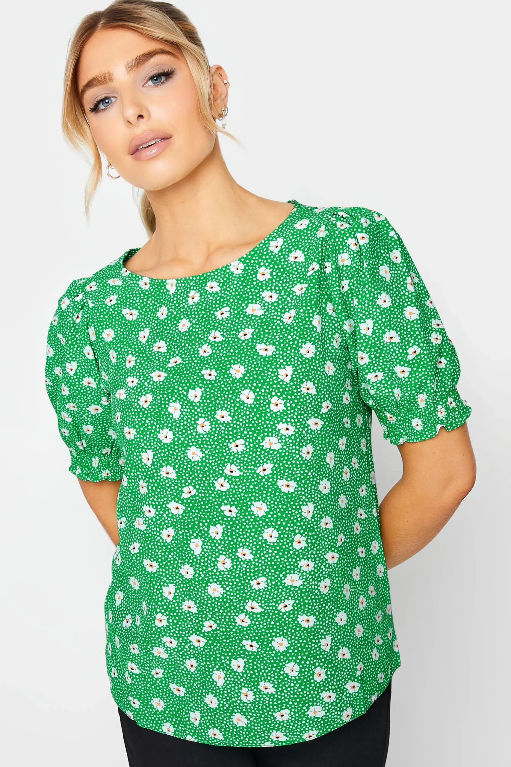 M&Co Womens Green Daisy Print Blouse>Women Short Sleeve Tops