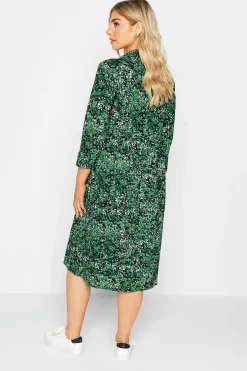 M&Co Womens Green Floral Half Placket Midi Smock Dress><noscript><img width=